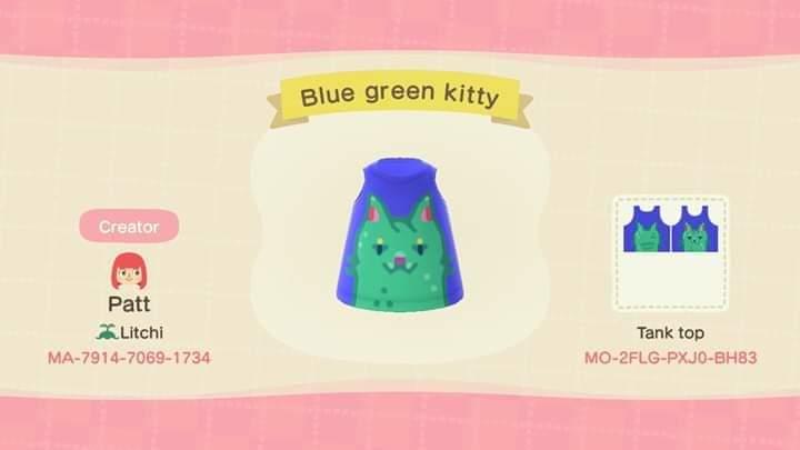 Animal Crossing Design Code: MO-2FLG-PXJ0-BH83 Blue green kitty