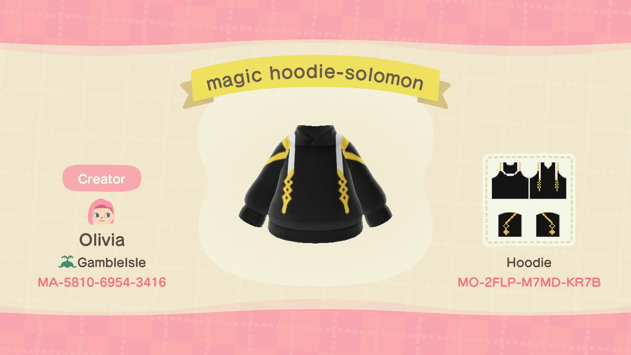 Animal Crossing Design Code: MO-2FLP-M7MD-KR7B Magic hoodie-Solomon