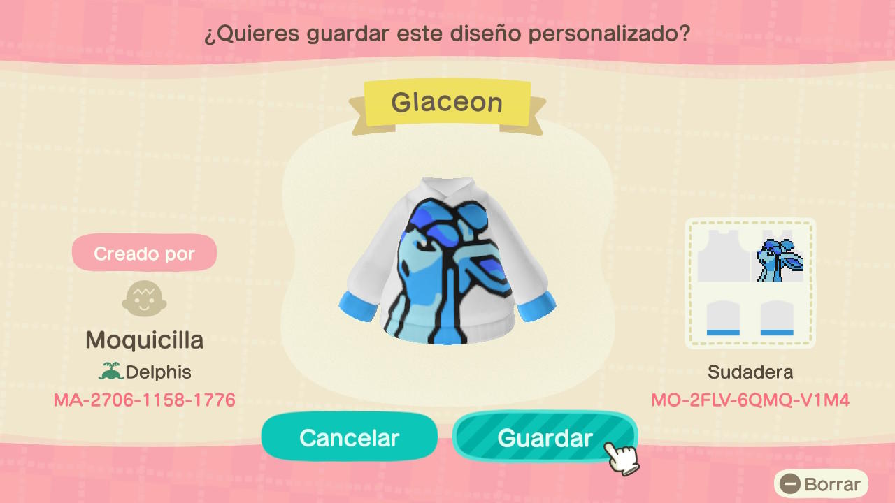 Animal Crossing Design Code: MO-2FLV-6QMQ-V1M4 Glaceon