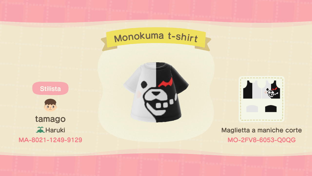 Animal Crossing Design Code: MO-2FV8-6053-Q0QG Monokuma t-shirt