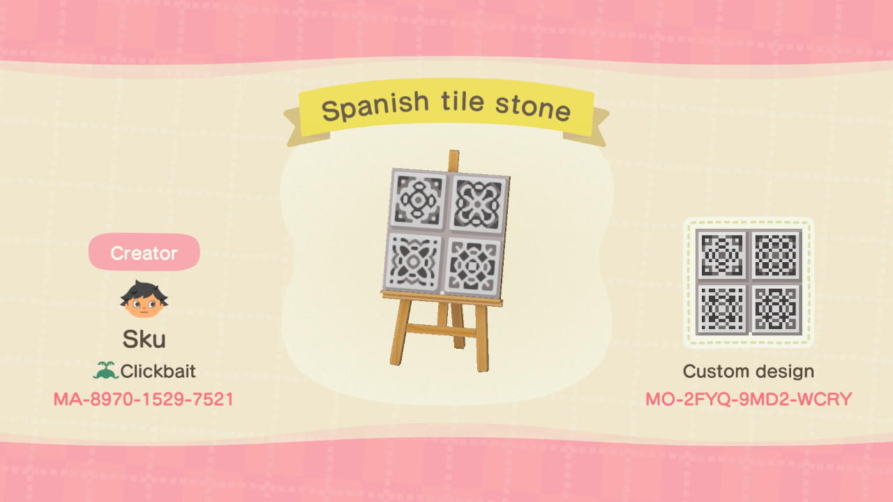 Animal Crossing Design Code: MO-2FYQ-9MD2-WCRY Spanish tile stone