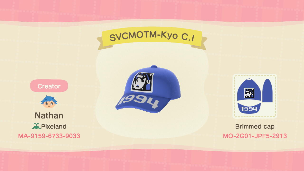 Animal Crossing Design Code: MO-2G01-JPF5-2913 SVCMOTM-Kyo C. I.