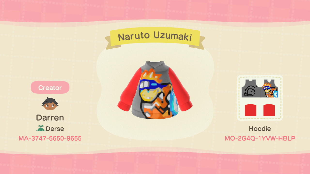 Animal Crossing Design Code: MO-2G4Q-1YVW-HBLP Naruto Uzumaki