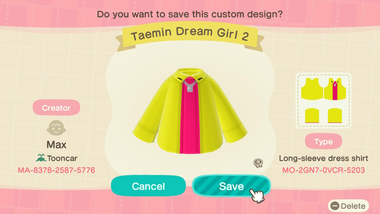 Animal Crossing Design Code: MO-2GN7-0VCR-5203 SHINee Taemin DG2