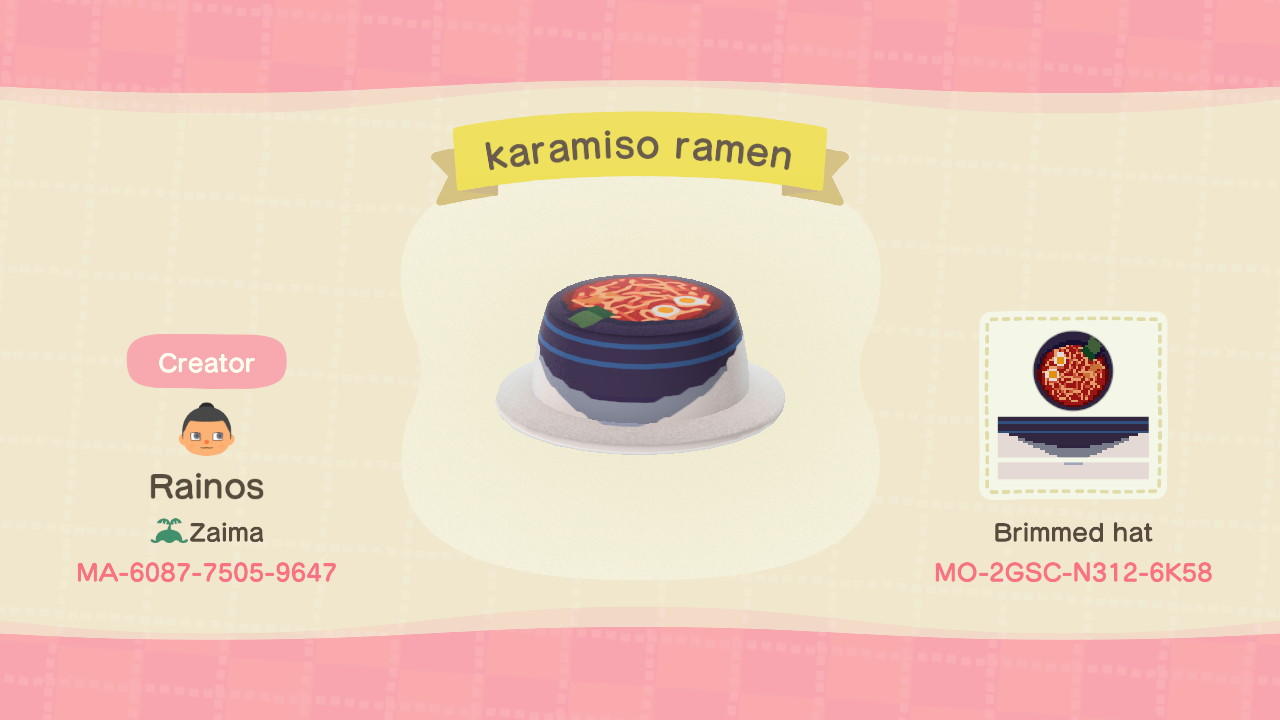 Animal Crossing Design Code: MO-2GSC-N312-6K58 Karamiso Ramen