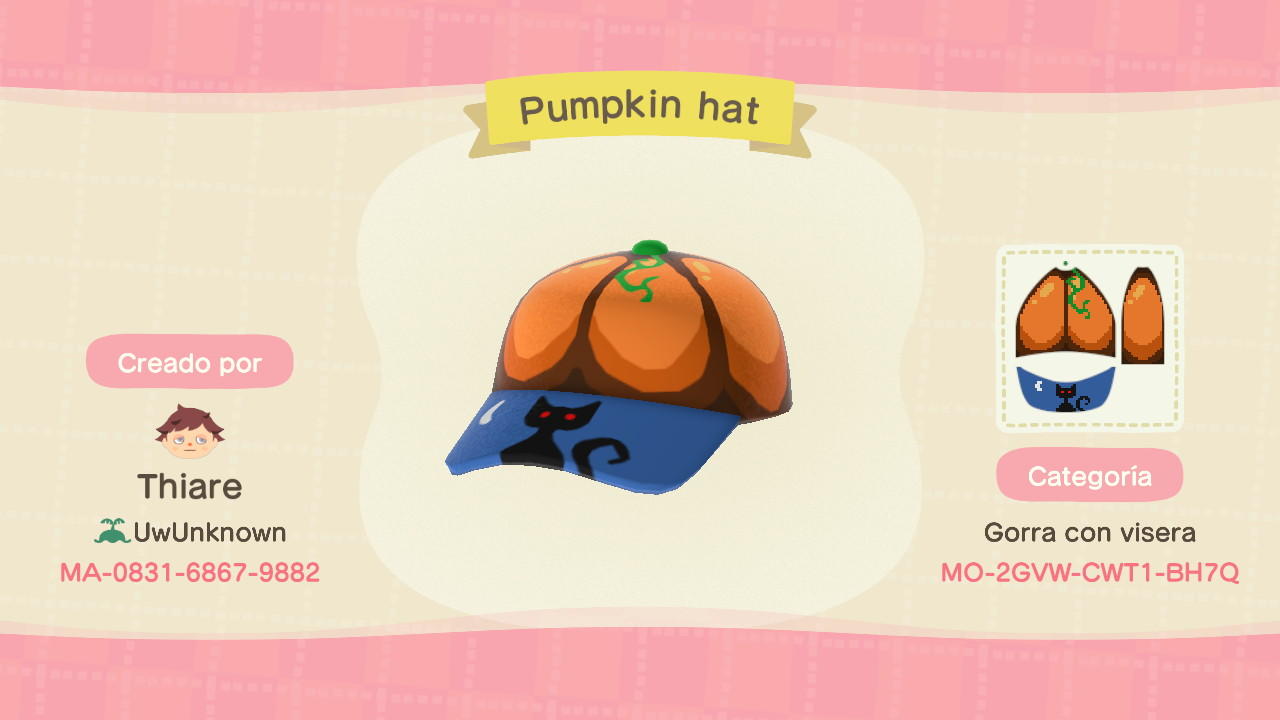 Animal Crossing Design Code: MO-2GVW-CWT1-BH7Q Pumpkin hat