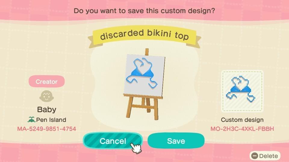 Animal Crossing Design Code: MO-2H3C-4XKL-FBBH discarded bikini top