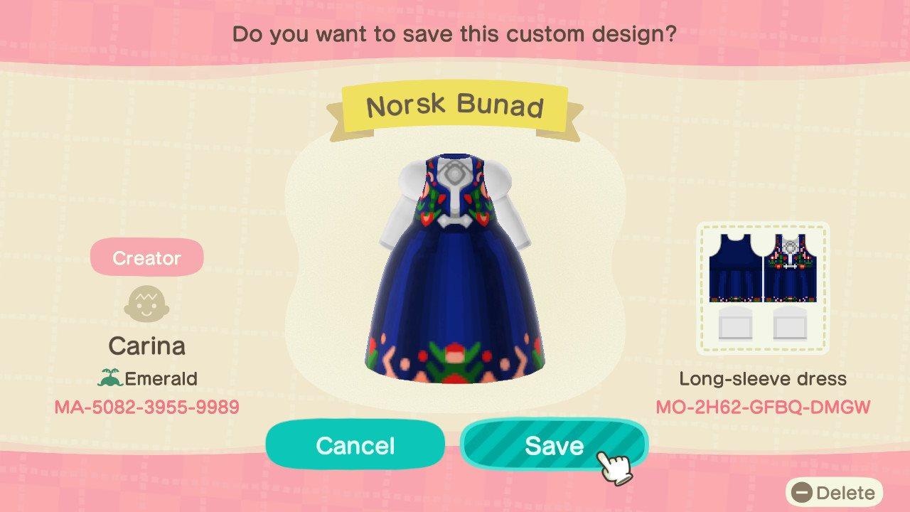 Animal Crossing Design Code: MO-2H62-GFBQ-DMGW Norwegian Bunad