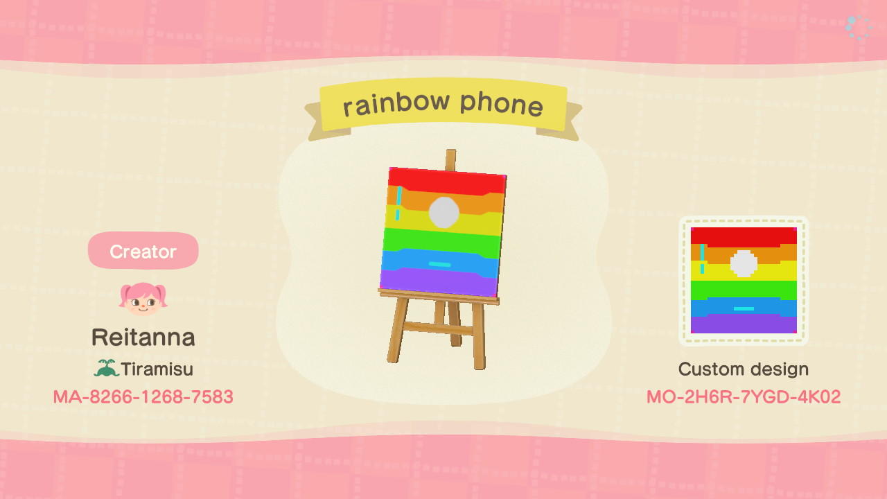 Animal Crossing Design Code: MO-2H6R-7YGD-4K02 rainbow phone