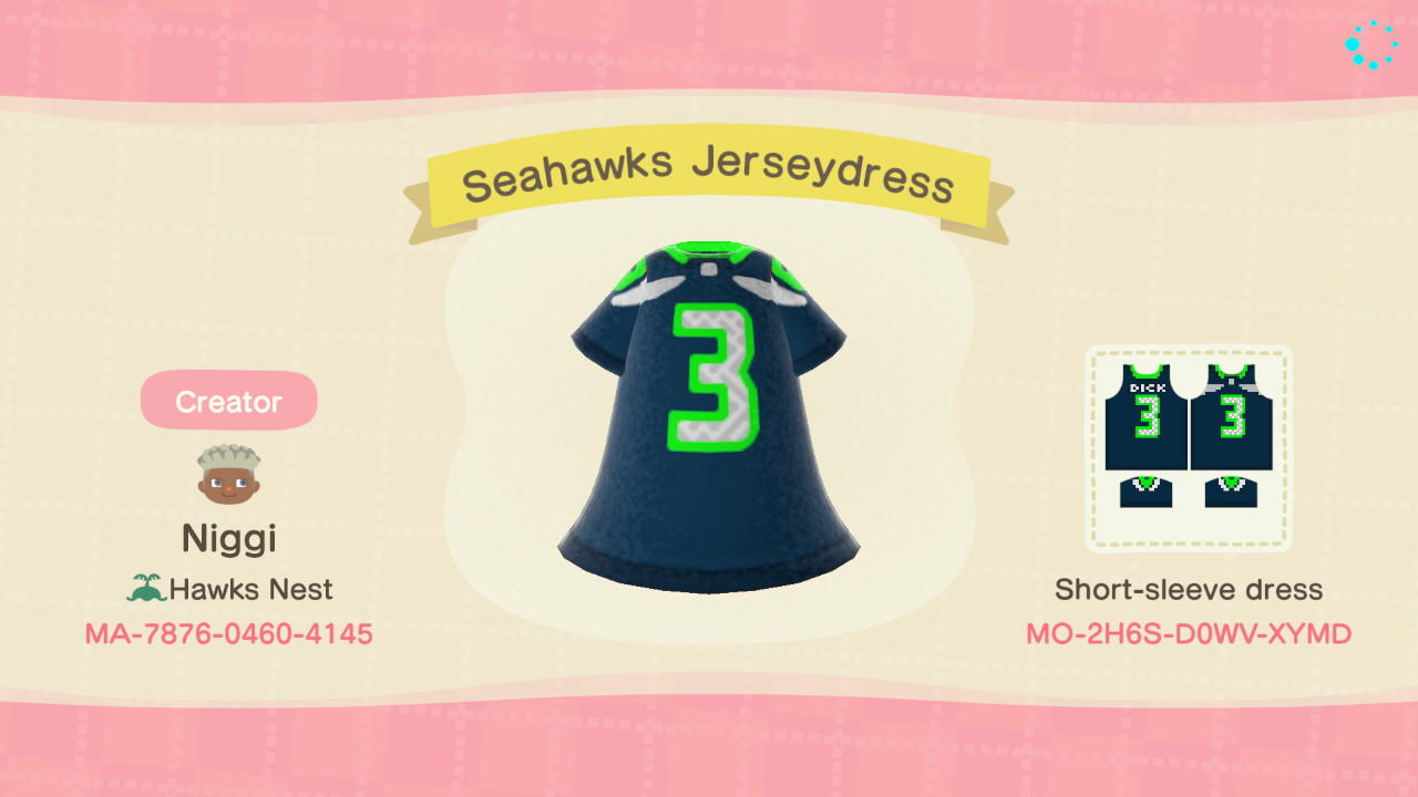 Animal Crossing Design Code: MO-2H6S-D0WV-XYMD Seahawks Jerseydress