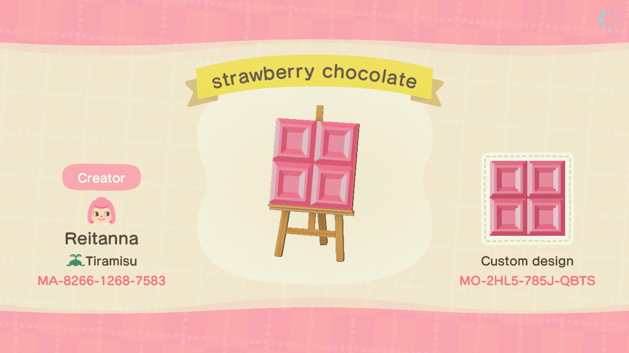 Animal Crossing Design Code: MO-2HL5-785J-QBTS strawberry chocolate