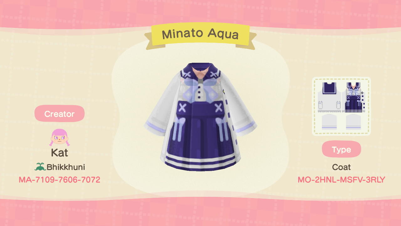 Animal Crossing Design Code: MO-2HNL-MSFV-3RLY Minato Aqua
