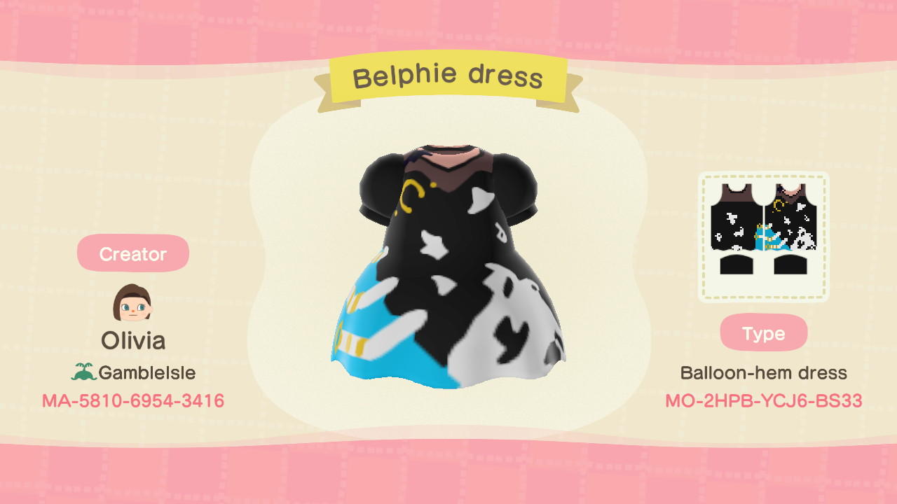 Animal Crossing Design Code: MO-2HPB-YCJ6-BS33 Belphie dress
