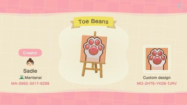 Animal Crossing Design Code: MO-2HT6-YK08-TJRV Toe Beans