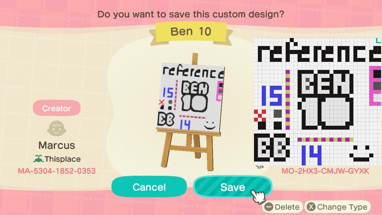 Animal Crossing Design Code: MO-2HX3-CMJW-GYXK Ben 10 Reference