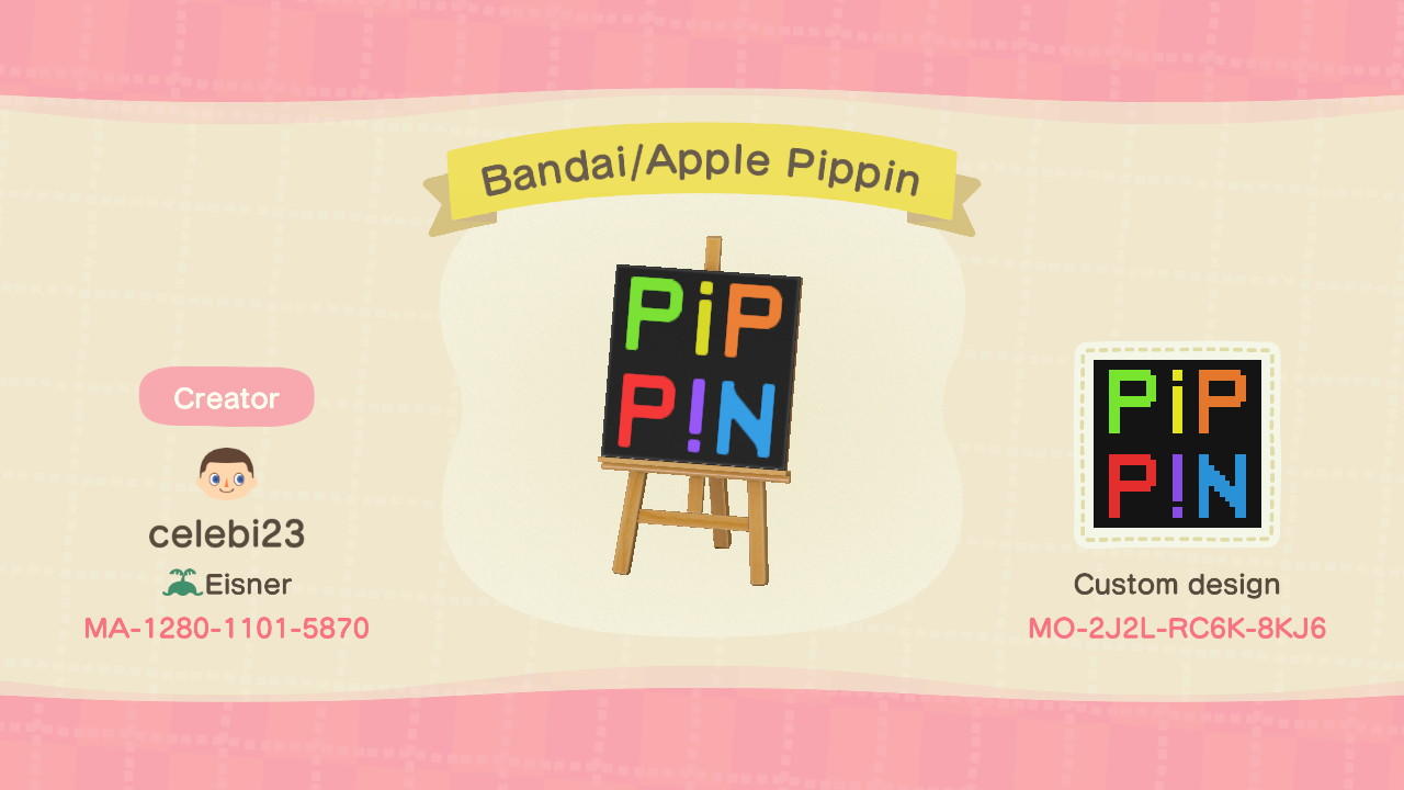 Animal Crossing Design Code: MO-2J2L-RC6K-8KJ6 Bandai/Apple Pippin