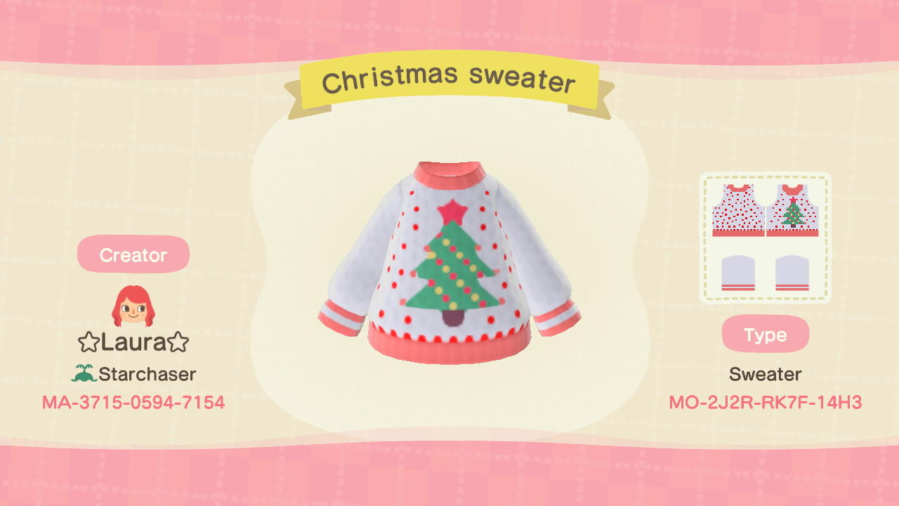 Animal Crossing Design Code: MO-2J2R-RK7K-14H3 Christmas sweater
