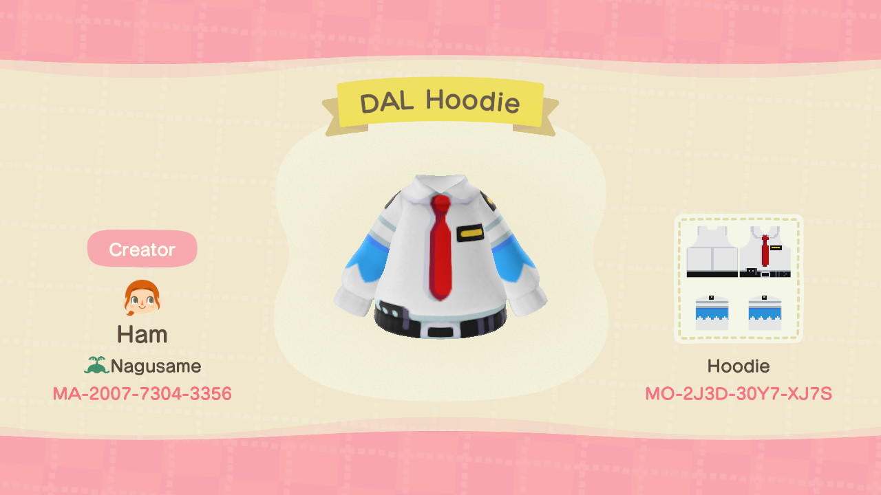 Animal Crossing Design Code: MO-2J3D-30Y7-XJ7S DAL Hoodie