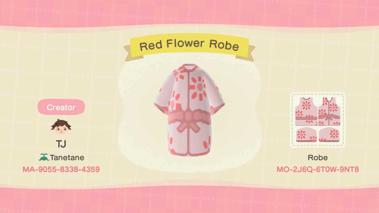 Animal Crossing Design Code: MO-2J6Q-6T0W-9NT8 Red Flower Robe