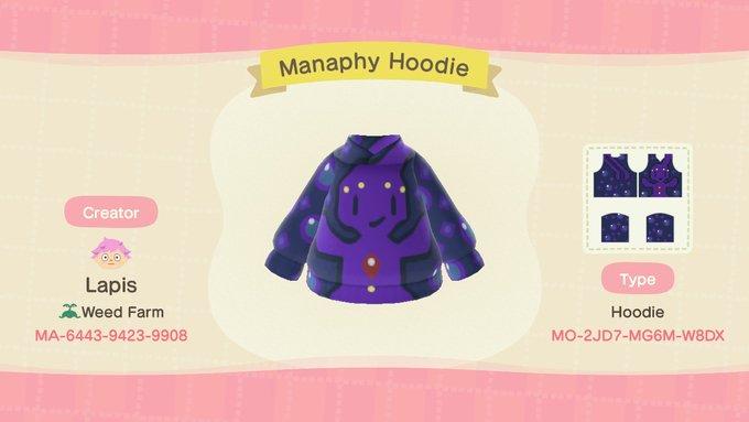 Animal Crossing Design Code: MO-2JD7-MG6M-W8DX Manaphy Hoodie (HW)