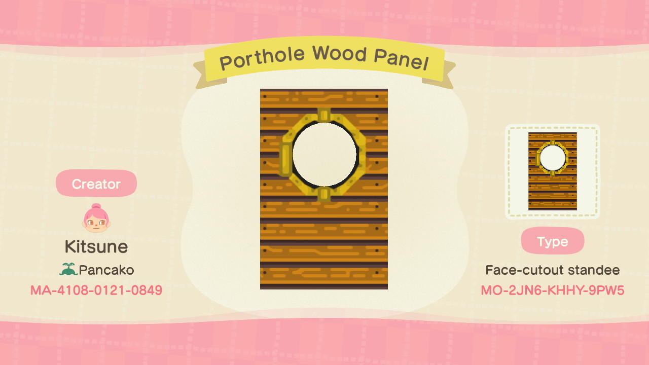 Animal Crossing Design Code: MO-2JN6-KHHY-9PW5 Porthole Wood Panel
