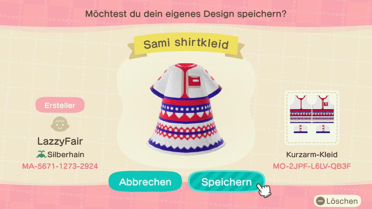 Animal Crossing Design Code: MO-2JPF-L6LV-QB3F Sami shirtkleid