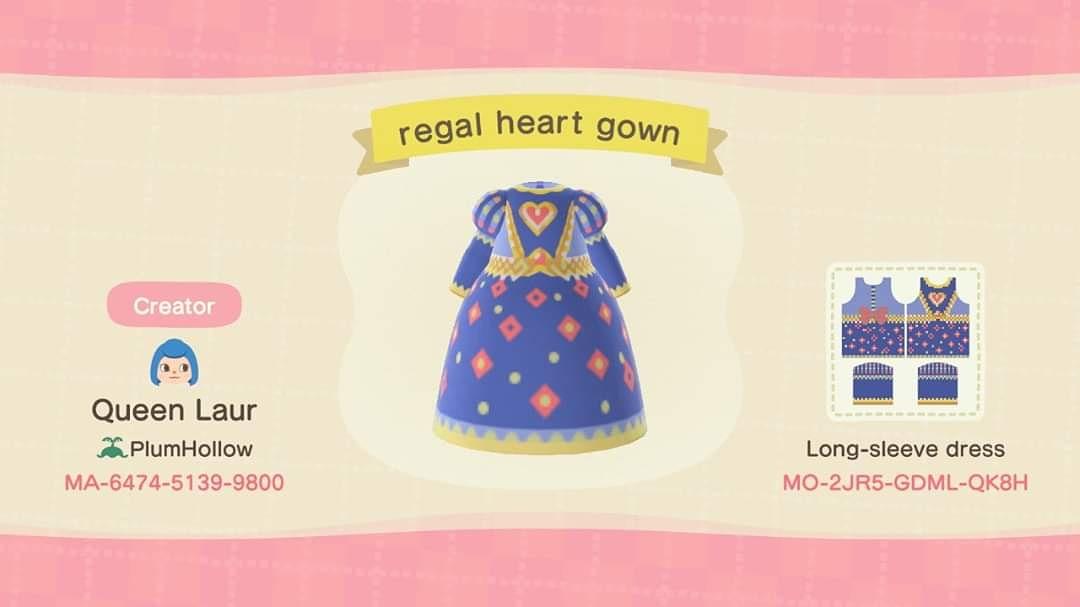 Animal Crossing Design Code: MO-2JR5-GDML-QK8H Regal Heart Gown