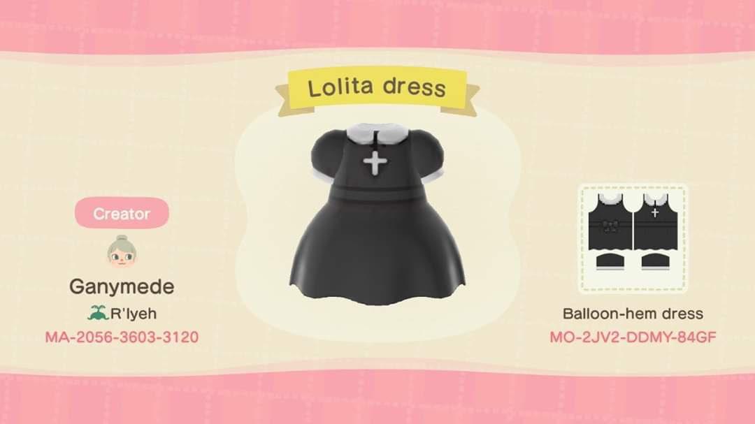 Animal Crossing Design Code: MO-2JV2-DDMY-84GF Lolita dress