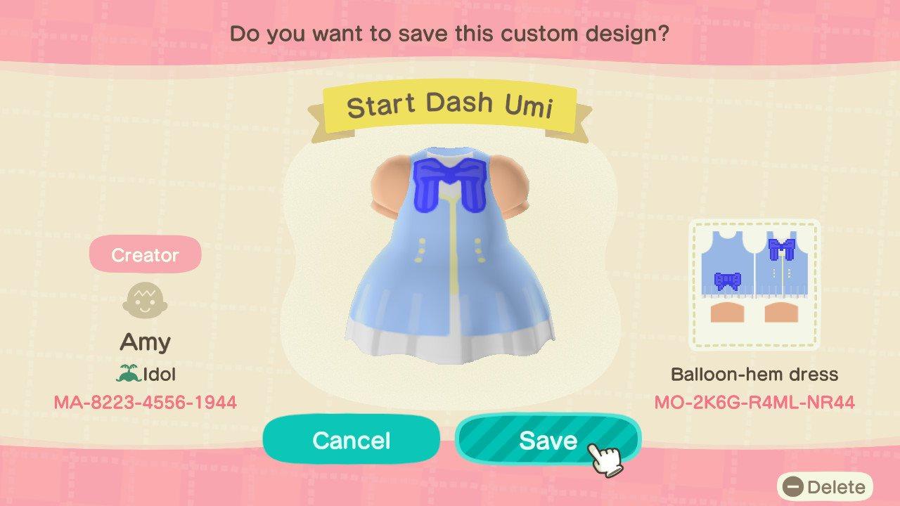 Animal Crossing Design Code: MO-2K6G-R4ML-NR44 Start Dash Umi
