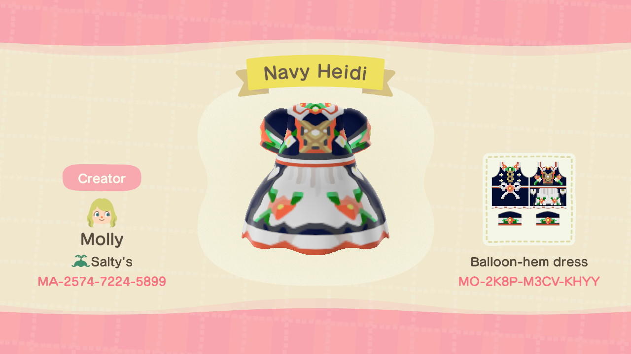 Animal Crossing Design Code: MO-2K8P-M3CV-KHYY Navy Heidi