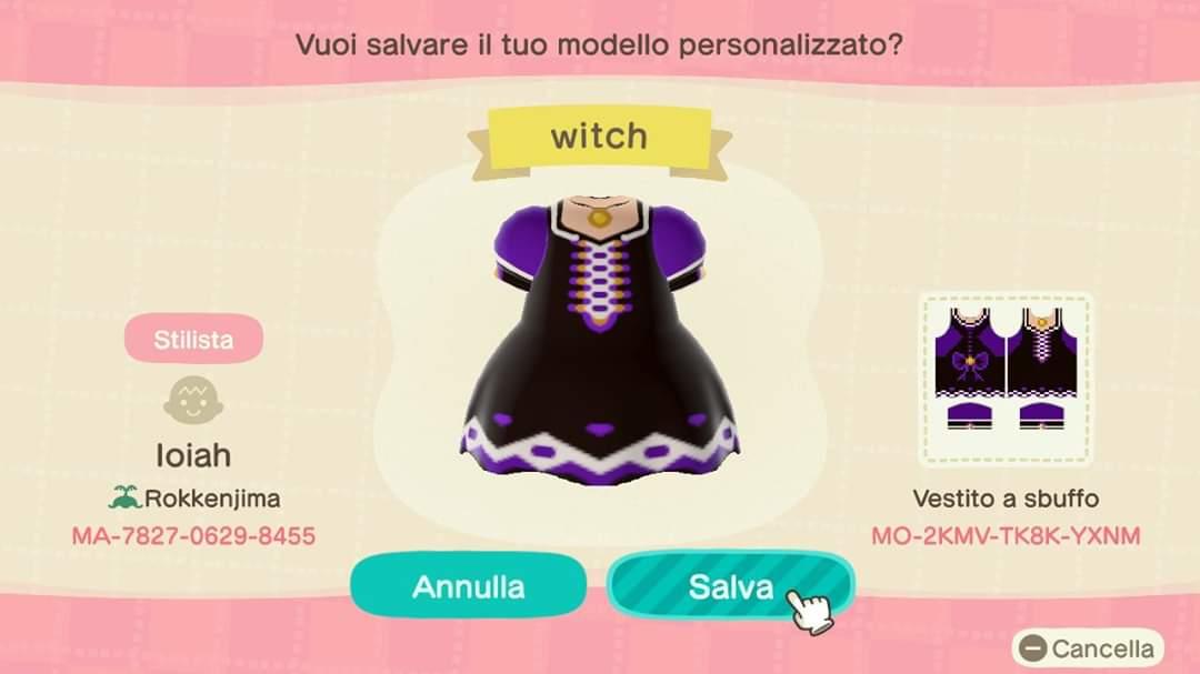 Animal Crossing Design Code: MO-2KMV-TK8K-YXNM Witch dress