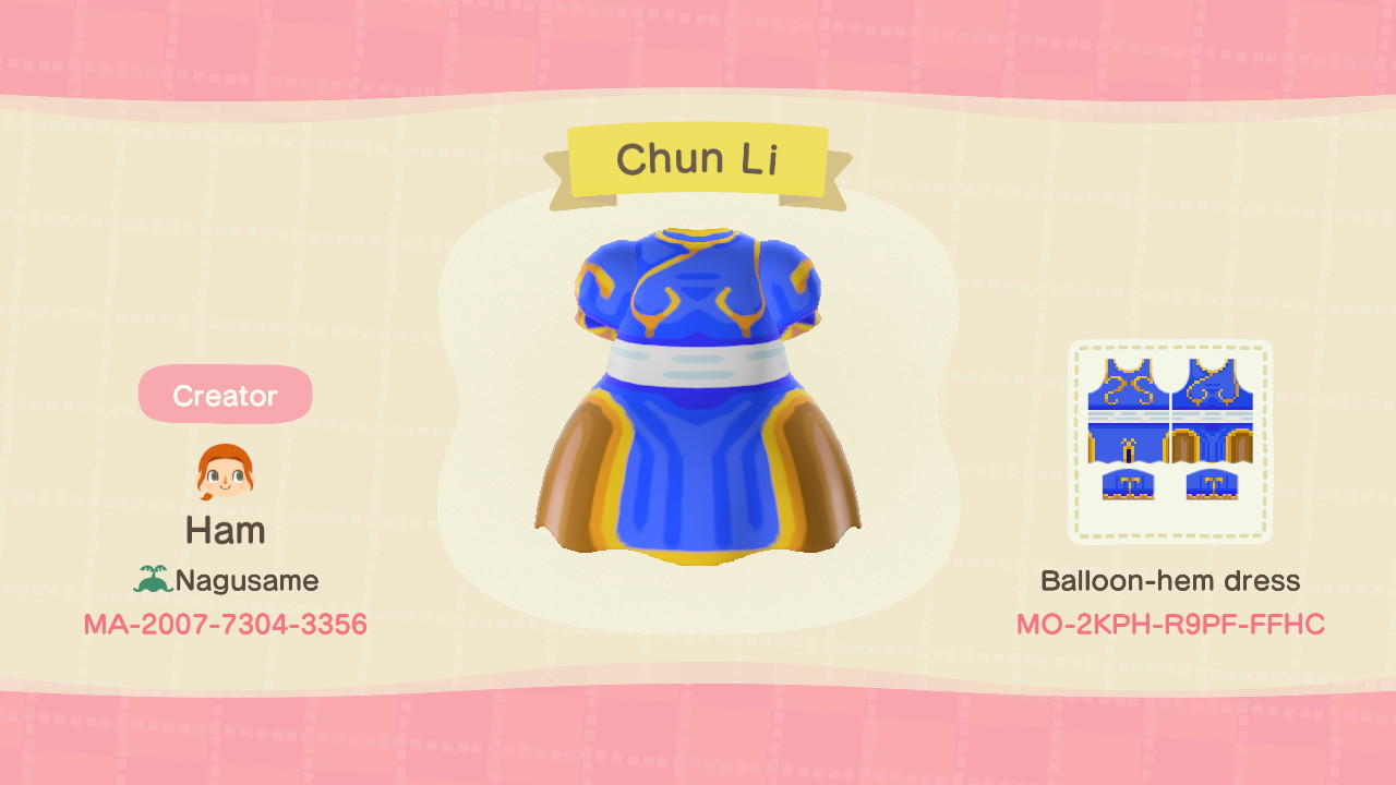 Animal Crossing Design Code: MO-2KPH-R9PF-FFHC Chun Li