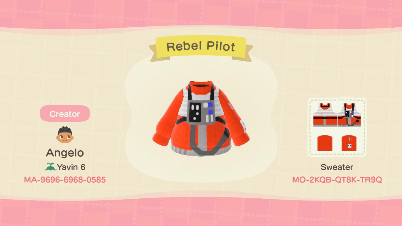 Animal Crossing Design Code: MO-2KQB-QT8K-TR9Q Rebel Pilot