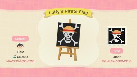 Animal Crossing Design Code: MO-2L0X-BFRX-BFLQ Luffy Flag