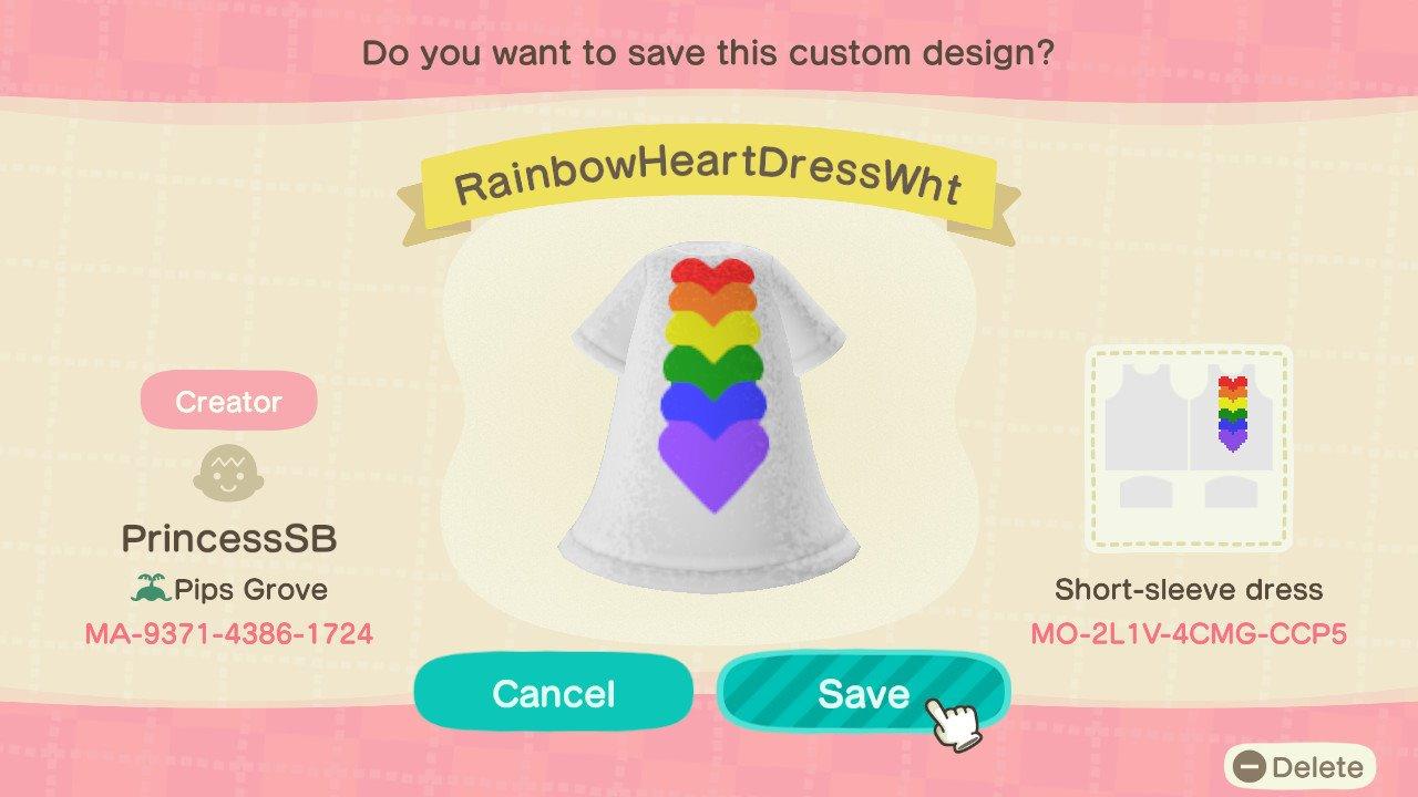 Animal Crossing Design Code: MO-2L1V-4CMG-CCP5 Rainbow Pride Heart