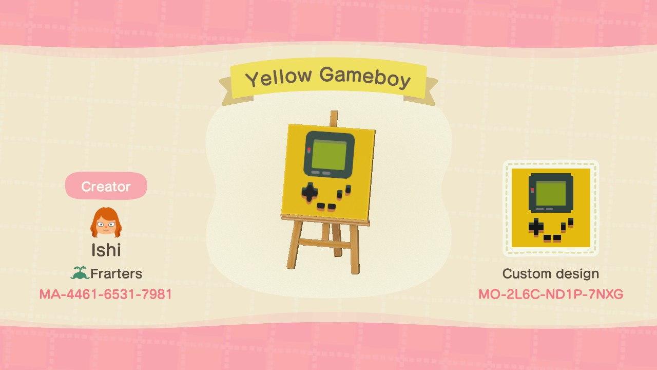 Animal Crossing Design Code: MO-2L6C-ND1P-7NXG Yellow Gameboy