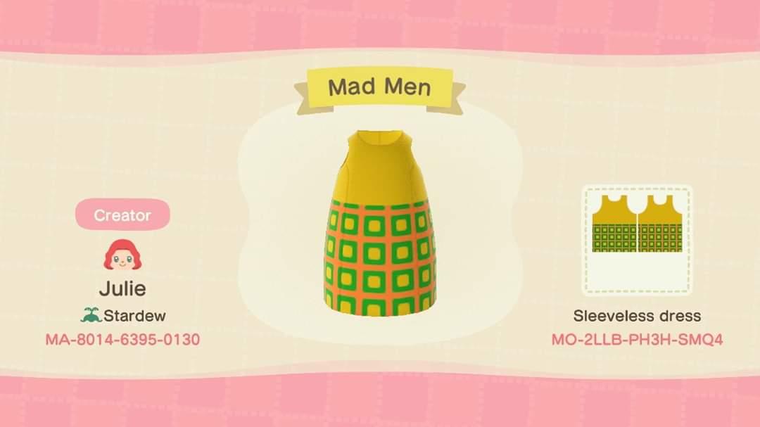Animal Crossing Design Code: MO-2LLB-PH3H-SMQ4 Mad Men Dress