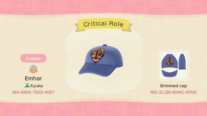 Animal Crossing Design Code: MO-2LQN-65WC-XFDK Critical Role Hat