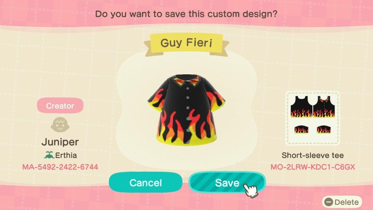 Animal Crossing Design Code: MO-2LRW-KDC1-C6GX Guy Fieri