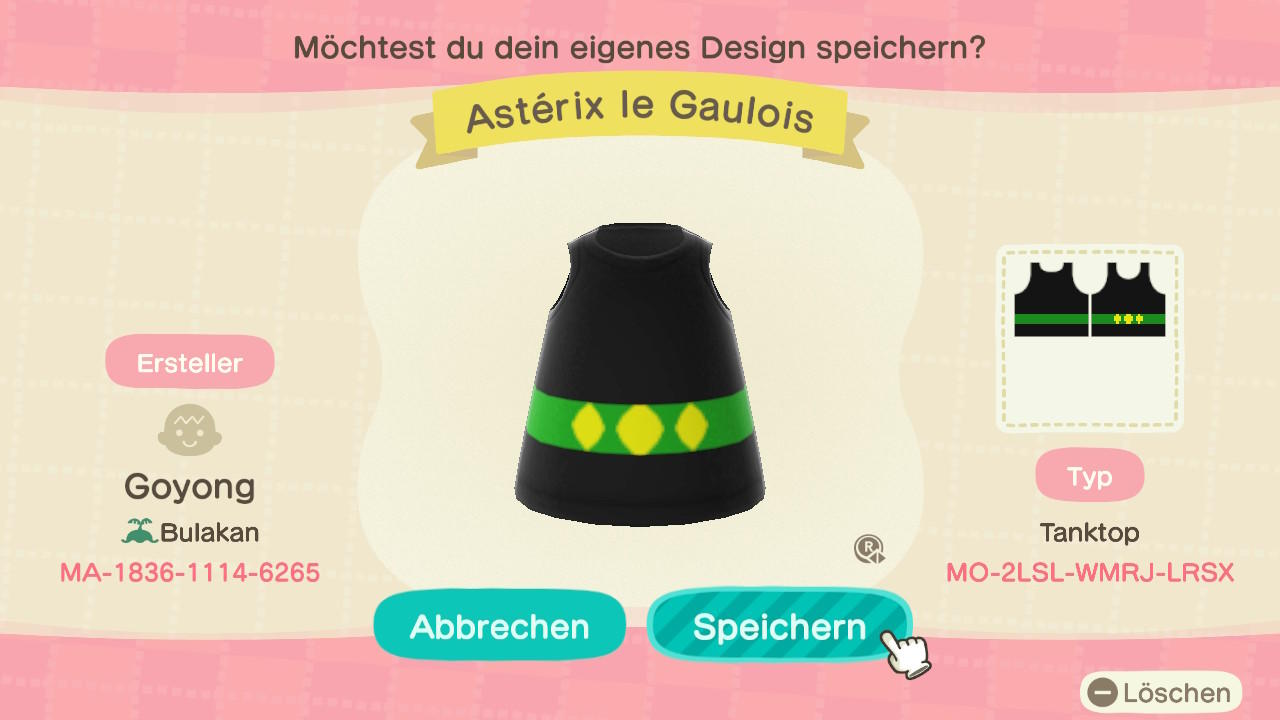Animal Crossing Design Code: MO-2LSL-WMRJ-LRSX Astérix le Gaulois