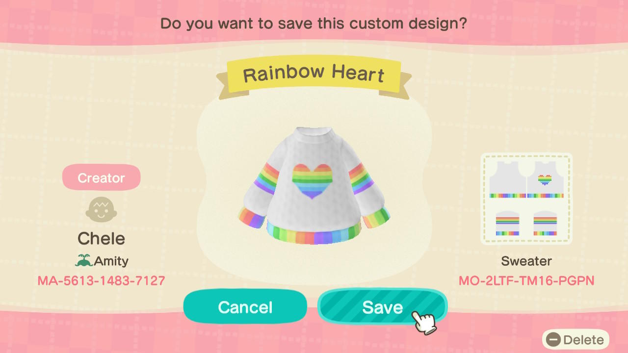 Animal Crossing Design Code: MO-2LTF-TM16-PGPN Rainbow Heart