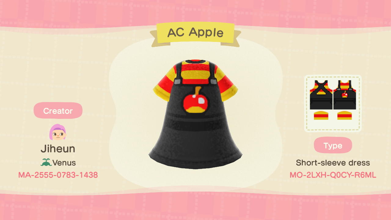 Animal Crossing Design Code: MO-2LXH-Q0CY-R6ML AC Apple Overalls
