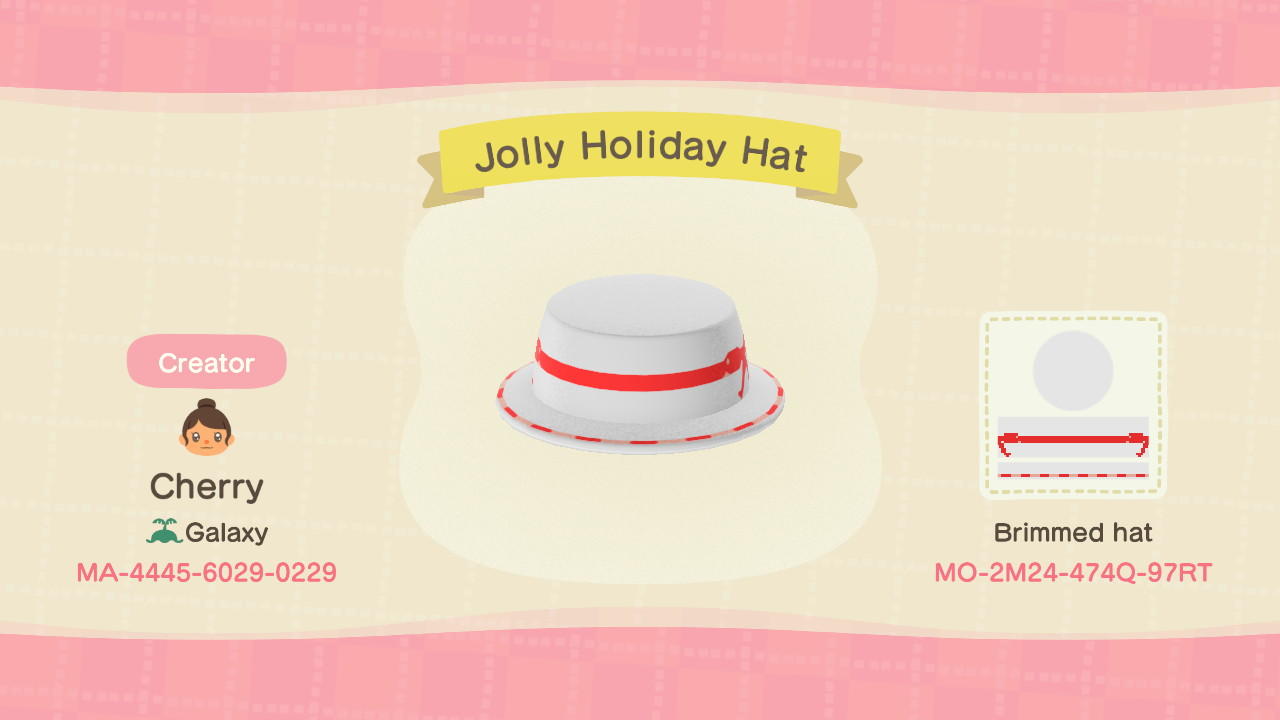 Animal Crossing Design Code: MO-2M24-474Q-97RT Jolly Holiday Hat