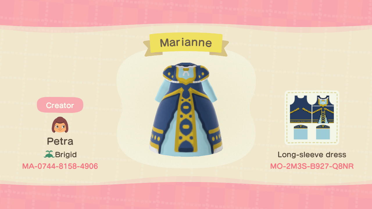 Animal Crossing Design Code: MO-2M3S-B927-Q8NR Marianne