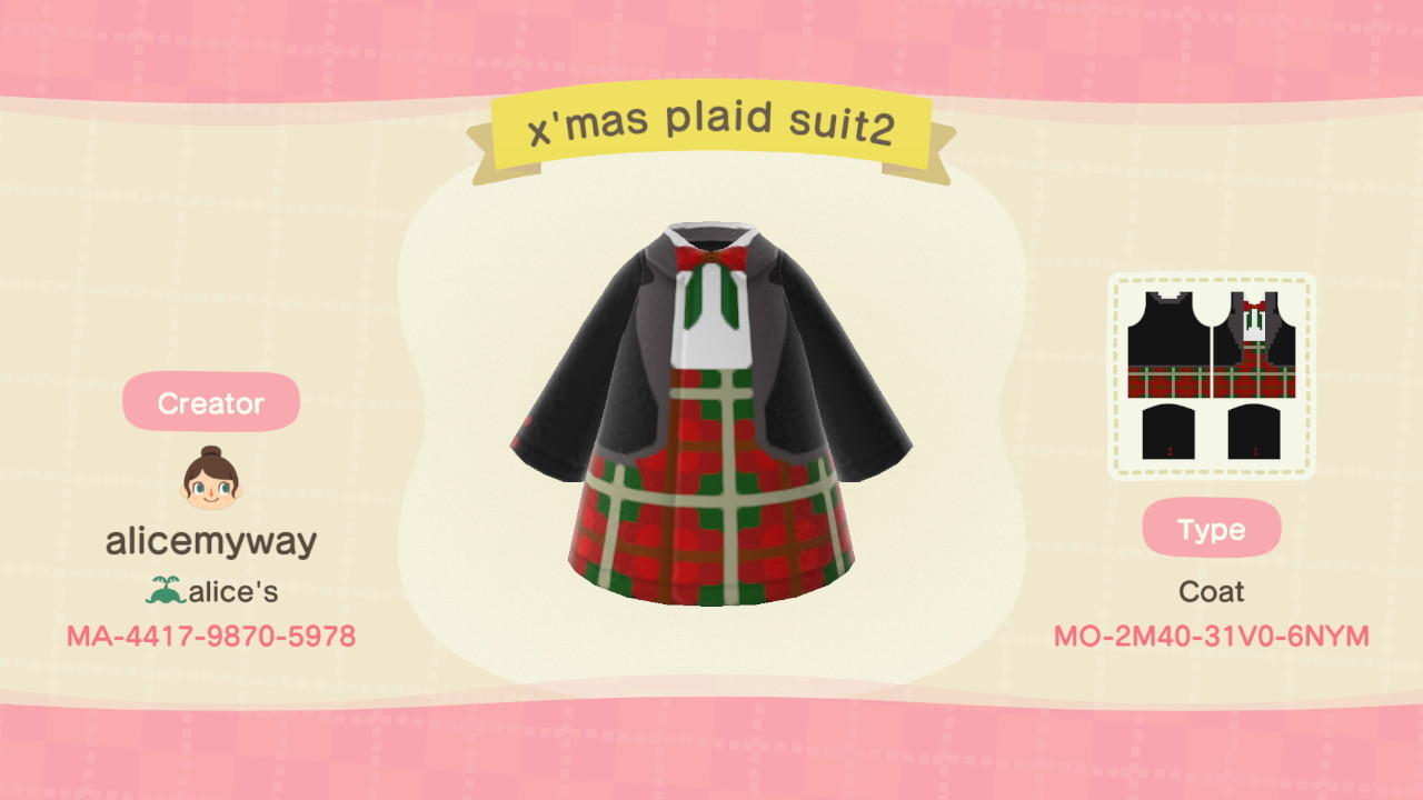 Animal Crossing Design Code: MO-2M40-31V0-6NYM X'mas Plaid Suit