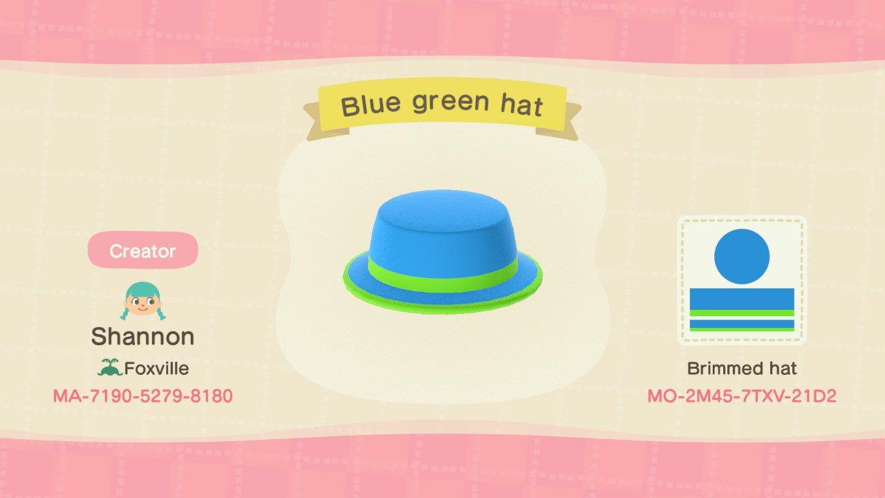 Animal Crossing Design Code: MO-2M45-7TXV-21D2 Blue green hat