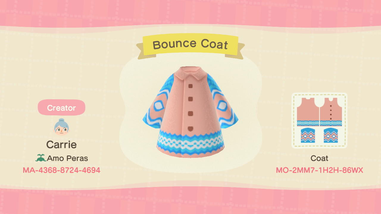 Animal Crossing Design Code: MO-2MM7-1H2H-86WX Bounce Coat