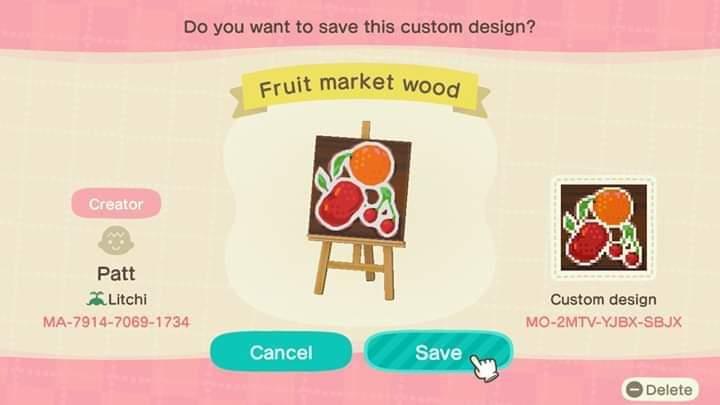 Animal Crossing Design Code: MO-2MTV-YJBX-SBJX Fruit on dark wood