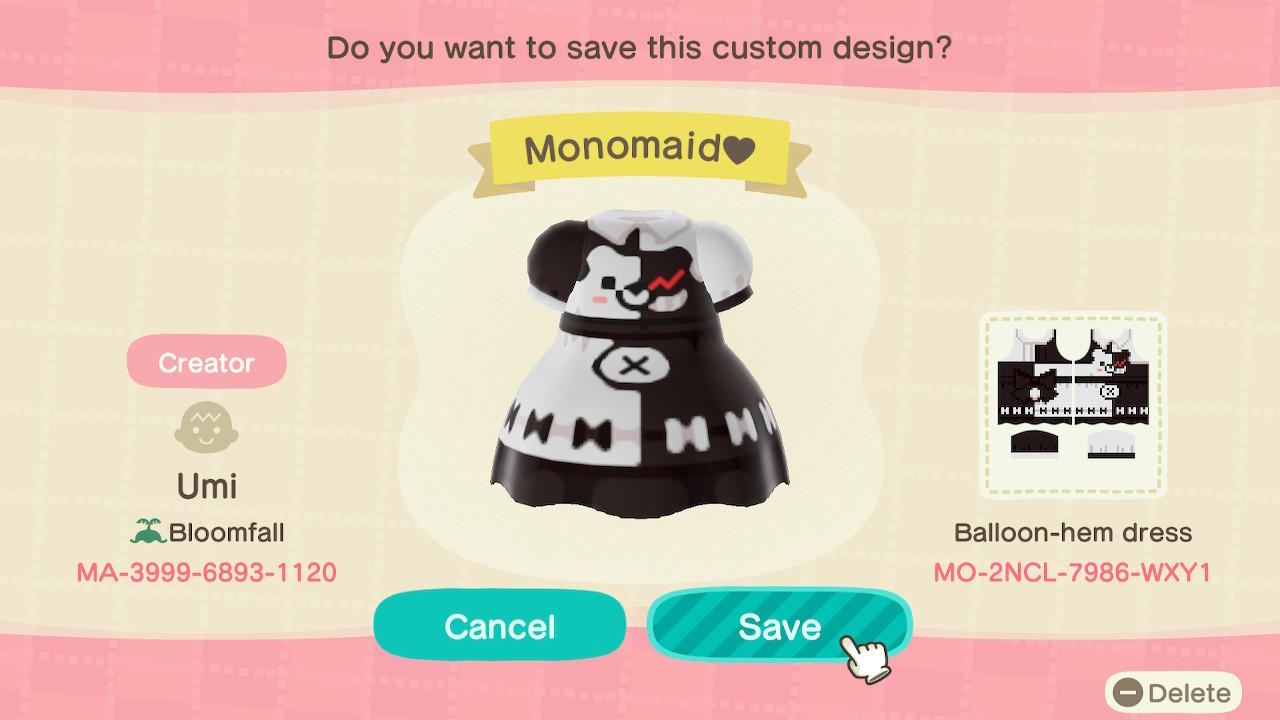 Animal Crossing Design Code: MO-2NCL-7986-WXY1 Monomaid