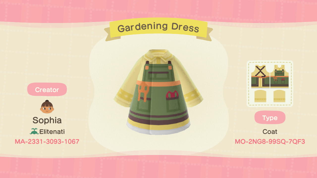 Animal Crossing Design Code: MO-2NG8-99SQ-7QF3 Gardening Dress